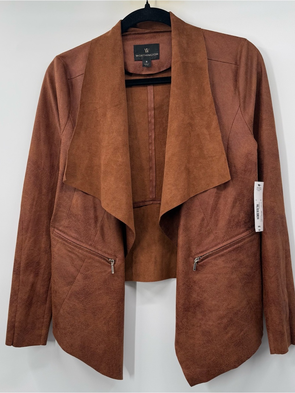 Worthington Women's Chestnut Brown Draped Open-Front Jacket